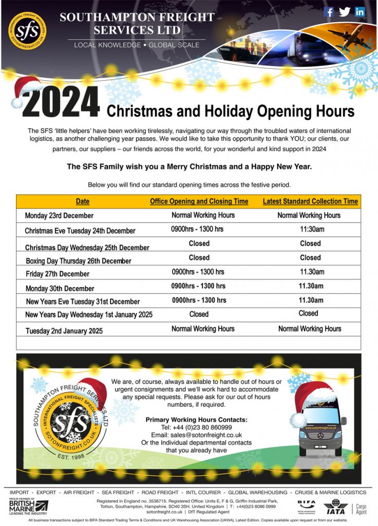 SFS Christmas Opening Hours 